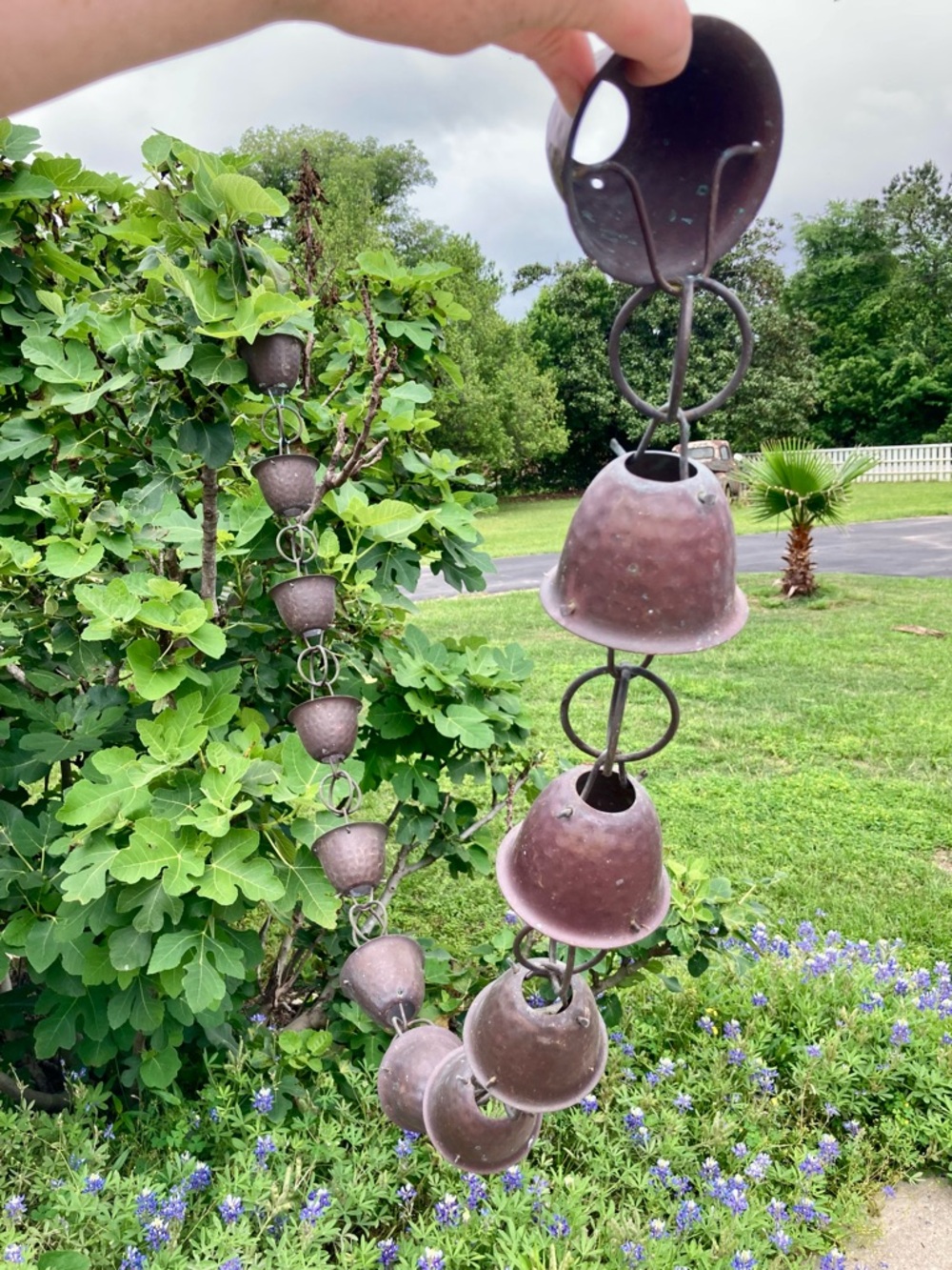 6ft Copper Rain Chain Hammered Copper with Patina